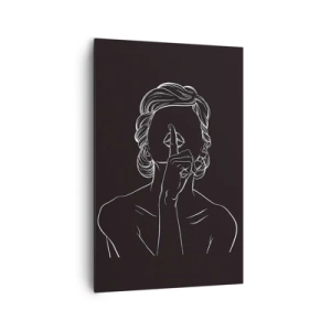 Obraz na płótnie - Minimalistyczna sylwetka kobiety na czarnym tle - 80x120cm - Piękno rozkwita w ciszy - Nowoczesna dekoracja ścienna do salonu i sypialni ARTTOR