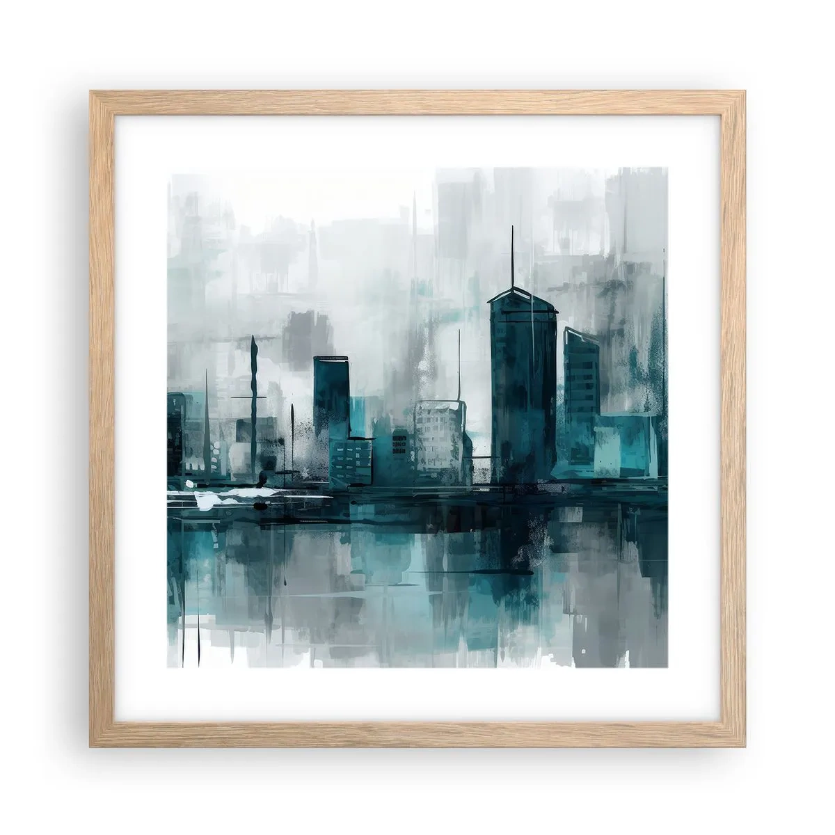 Plakat w ramie jasny dąb - Miasto w kolorze deszczu - 40x40 cm