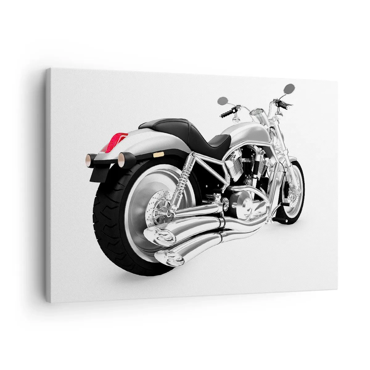 Obraz na płótnie - Chromowany motocykl na białym tle - 70x50cm - Marzenie kolekcjonera - Nowoczesna dekoracja ścienna do salonu i sypialni ARTTOR
