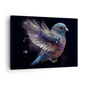Obraz na płótnie - Wróbel w kosmicznym stylu z diamentowym połyskiem - 70x50cm - Diamentowy wróbel - Nowoczesna dekoracja ścienna do salonu i sypialni ARTTOR