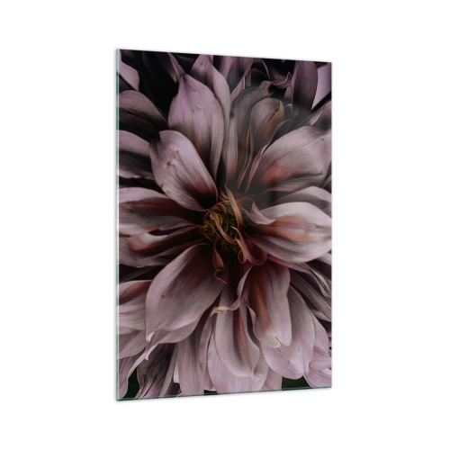 Obraz na szkle - Zbliżenie na detal dużego kwiatu w subtelnych barwach - 70x100cm - Kwietne serce - Nowoczesna dekoracja ścienna do salonu i sypialni ARTTOR