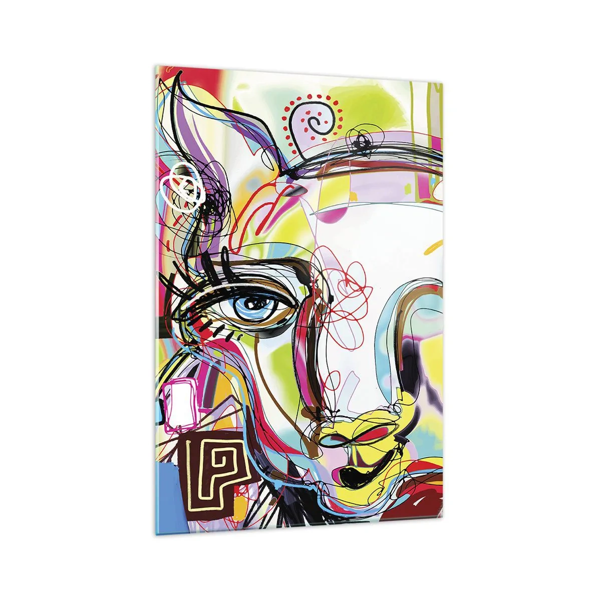 Obraz na szkle - Kolorowy portret w abstrakcyjnym artystycznym stylu - 70x100cm - Bogactwo kociej matury - Nowoczesna dekoracja ścienna do salonu i sypialni ARTTOR