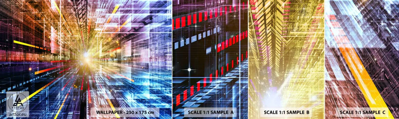 Fototapeta Próbka Samoprzylepna Deluxe Sticker - Świetlny korytarz - Abstrakcja, Grafika, 3D - 100x30 cm