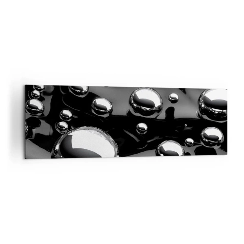 Obraz na płótnie - Abstrakcyjne krople na czarnej powierzchni - 160x50cm - Z czarnej toni - Nowoczesna dekoracja ścienna do salonu i sypialni ARTTOR