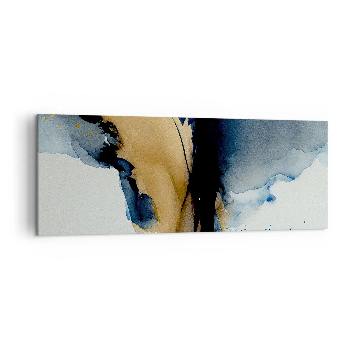 Obraz na płótnie - Abstrakcyjna kompozycja w odcieniach granatu i złota - 140x50cm - Za zasłoną - Nowoczesna dekoracja ścienna do salonu i sypialni ARTTOR