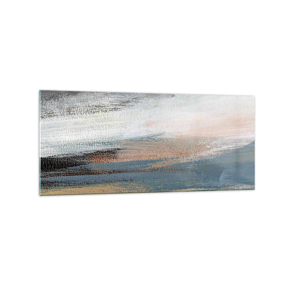 Obraz na szkle - Pejzaż abstrakcyjny w stonowanych odcieniach błękitu i beżu - 120x50cm - Abstrakcja: pejzaż północny - Nowoczesna dekoracja ścienna do salonu i sypialni ARTTOR