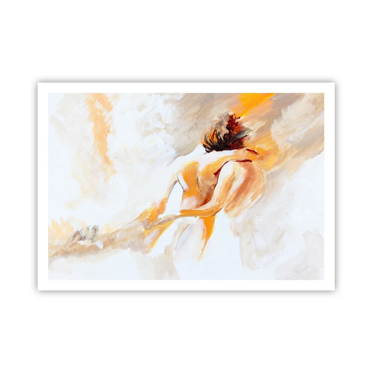Plakat - Abstrakcyjna scena romantycznego uścisku - 100x70cm - W niebie bliskości - Nowoczesna dekoracja ścienna do salonu i sypialni ARTTOR
