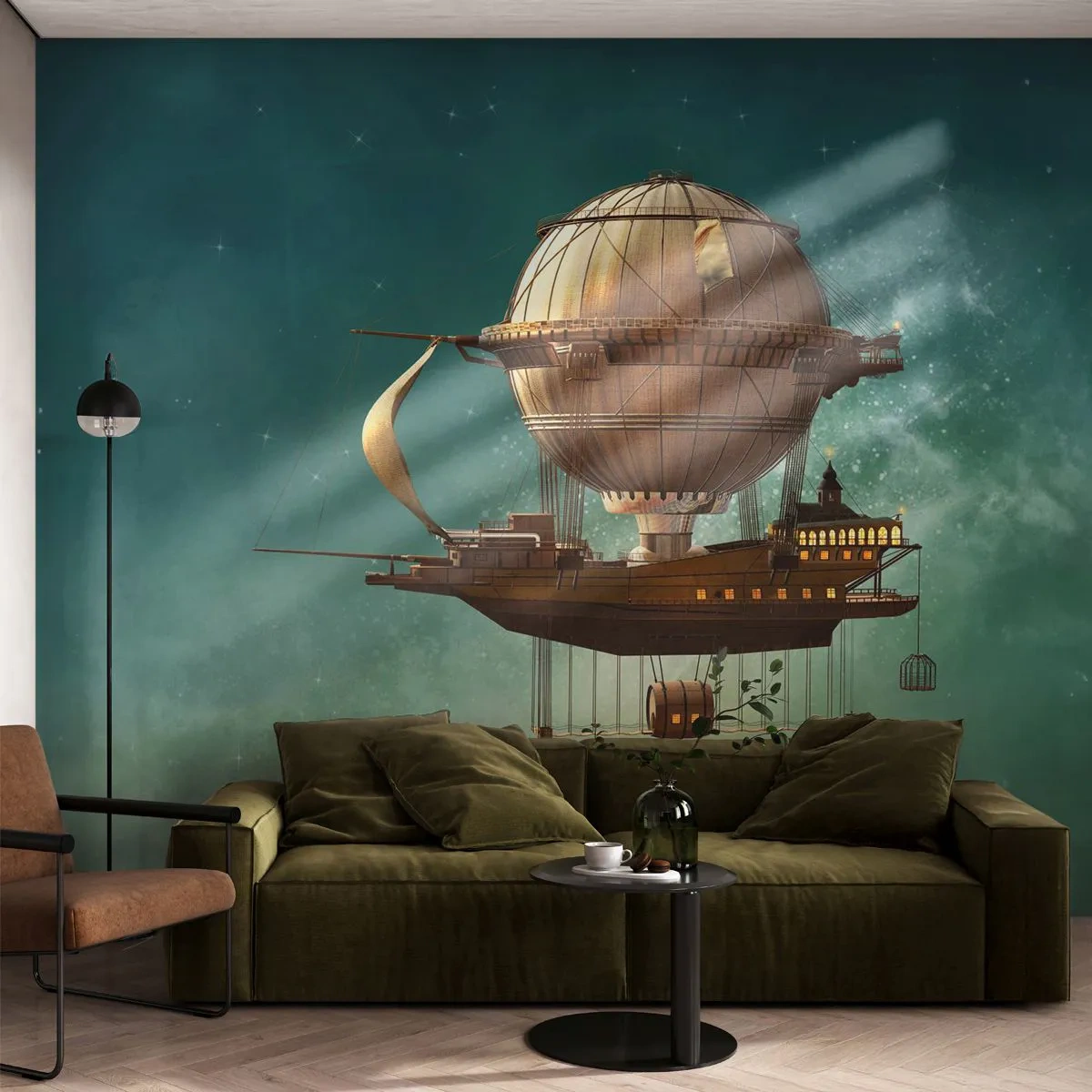 Fototapeta Samoprzylepna Deluxe Sticker - Juliusz Verne pozdrawia - Retro, Podróż, Balon - 250x175 cm