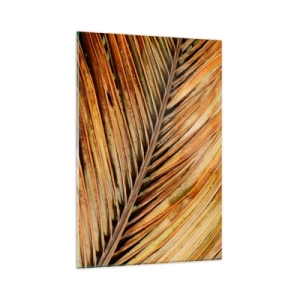 Obraz na szkle - Zbliżenie na suchy liść palmy w ciepłych odcieniach - 80x120cm - Kokosowe złoto - Nowoczesna dekoracja ścienna do salonu i sypialni ARTTOR