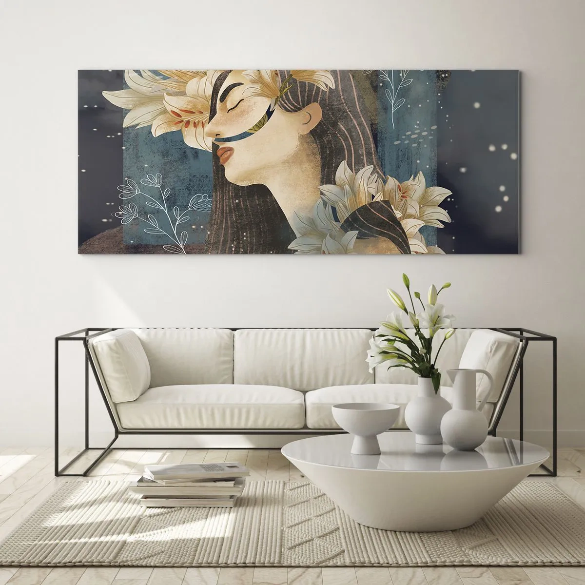 Obraz na szkle - Baśń o królewnie z liliami - 90x30 cm
