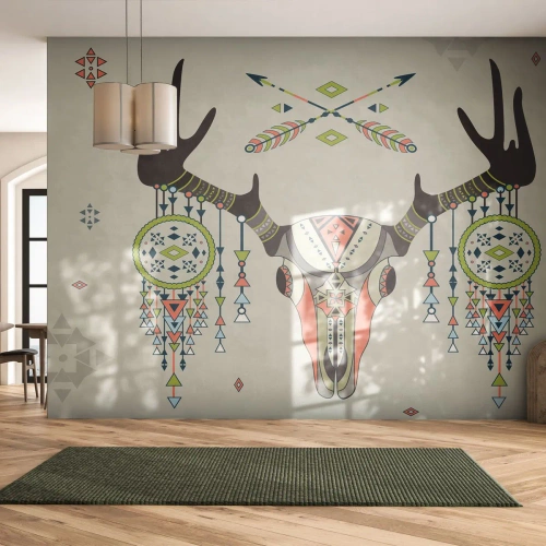 Fototapeta Samoprzylepna Deluxe Sticker - Trofeum indiańskiego łowcy - Abstrakcja, Jeleń, Boho - 100x70 cm