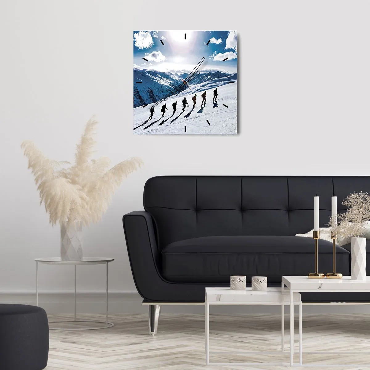 Zegar ścienny - Grupa alpinistów wędrująca po śnieżnym stoku - 30x30cm - Drużyna zdobywców - Nowoczesna dekoracja ścienna do salonu i sypialni ARTTOR