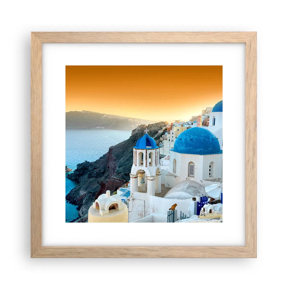Plakat w ramie jasny dąb - Santorini - przytulone do skał - 30x30 cm