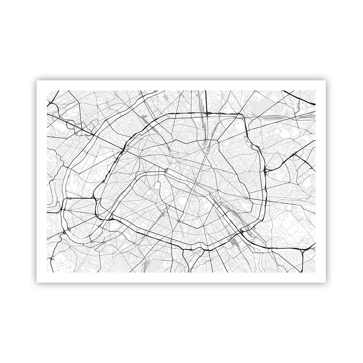 Plakat - Minimalistyczna mapa miasta w czerni i bieli - 100x70cm - Kwiat Paryża - Nowoczesna dekoracja ścienna do salonu i sypialni ARTTOR