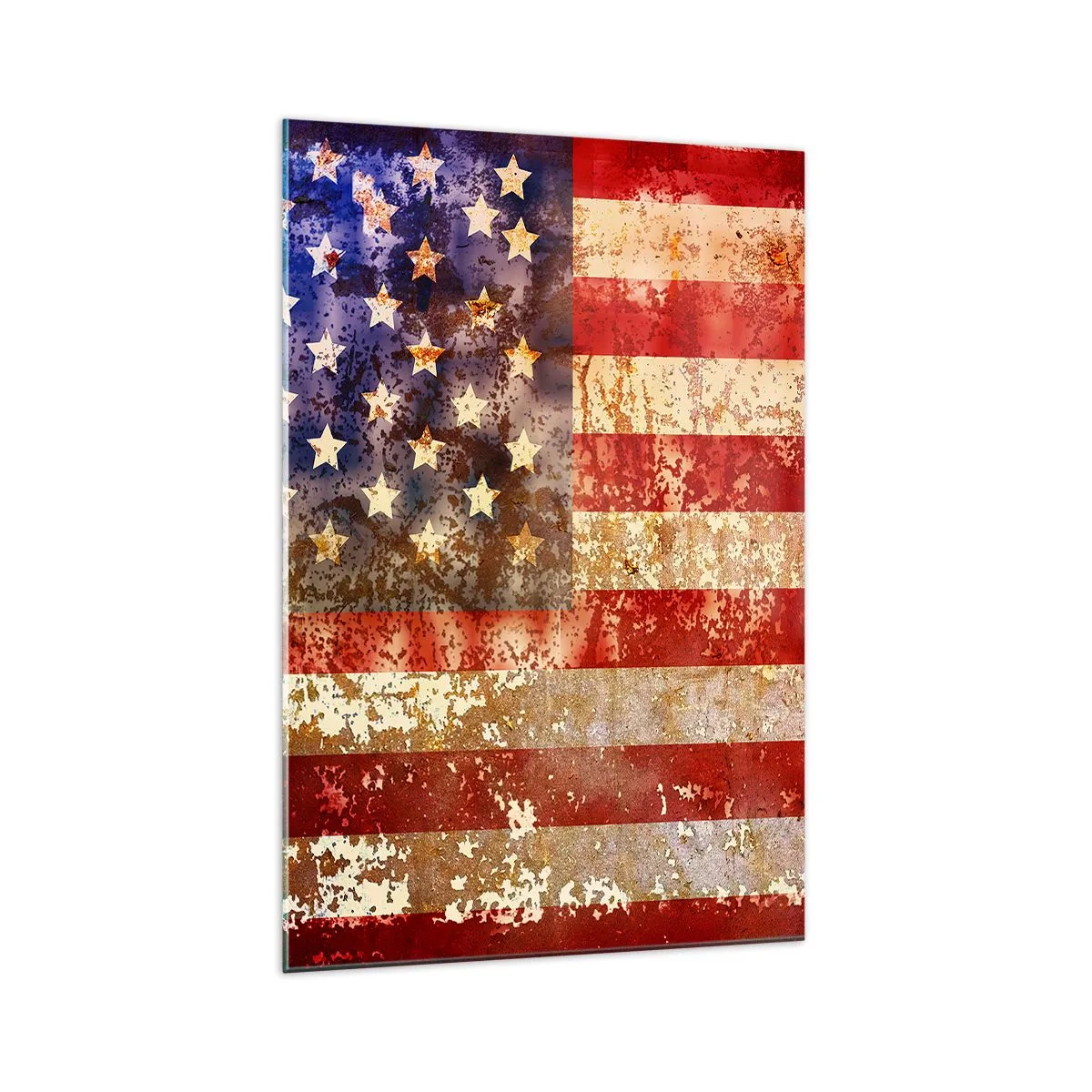 Obraz na szkle - Stylizowana flaga USA z efektem postarzenia - 70x100cm - Chwała nie przemija - Nowoczesna dekoracja ścienna do salonu i sypialni ARTTOR