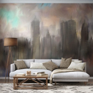 Fototapeta Standard Eco - Kompozycja ze stali, kamienia i mgły - Miasto, Architektura, Sztuka - 200x140 cm