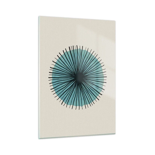 Obraz na szkle - Geometryczny wzór w odcieniach turkusu i czerni - 50x70cm - Promieniście na błękicie - Nowoczesna dekoracja ścienna do salonu, kuchni i sypialni ARTTOR
