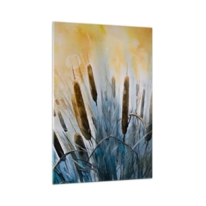 Obraz na szkle - Malownicze trzciny w promieniach słońca - 70x100cm - Chłód wody, słońca żar - Nowoczesna dekoracja ścienna do salonu i sypialni ARTTOR