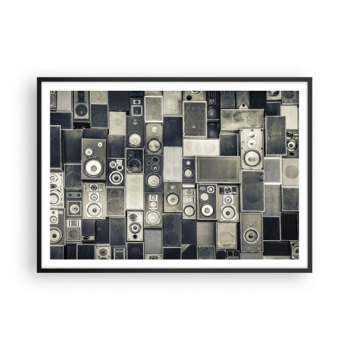 Plakat w czarnej ramie - Kolekcja głośników w stylu retro - 100x70cm - I wszystko gra - Nowoczesna dekoracja ścienna do salonu i sypialni ARTTOR