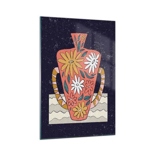 Obraz na szkle - Ozdobny dzban w stylu retro z florystycznym wzorem na ciemnym tle - 80x120cm - Malowany dzban - Nowoczesna dekoracja ścienna do salonu i sypialni ARTTOR