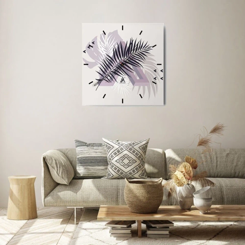 Zegar ścienny - Minimalistyczna kompozycja z liśćmi i geometrycznymi kształtami - 30x30cm - Cień cienia - Nowoczesna dekoracja ścienna do salonu i sypialni ARTTOR