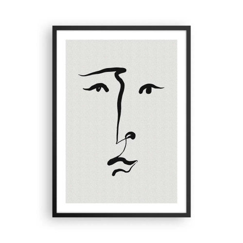 Plakat w czarnej ramie - Minimalistyczna ilustracja twarzy jednym pociągnięciem pędzla - 50x70cm - Portret jedną kreską - Nowoczesna dekoracja ścienna do salonu i sypialni ARTTOR