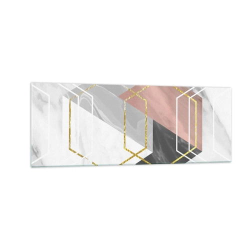 Obraz na szkle - Geometryczne figury z akcentami złota i marmuru - 140x50cm - Kompozycja łańcuchowa - Nowoczesna dekoracja ścienna do salonu i sypialni ARTTOR