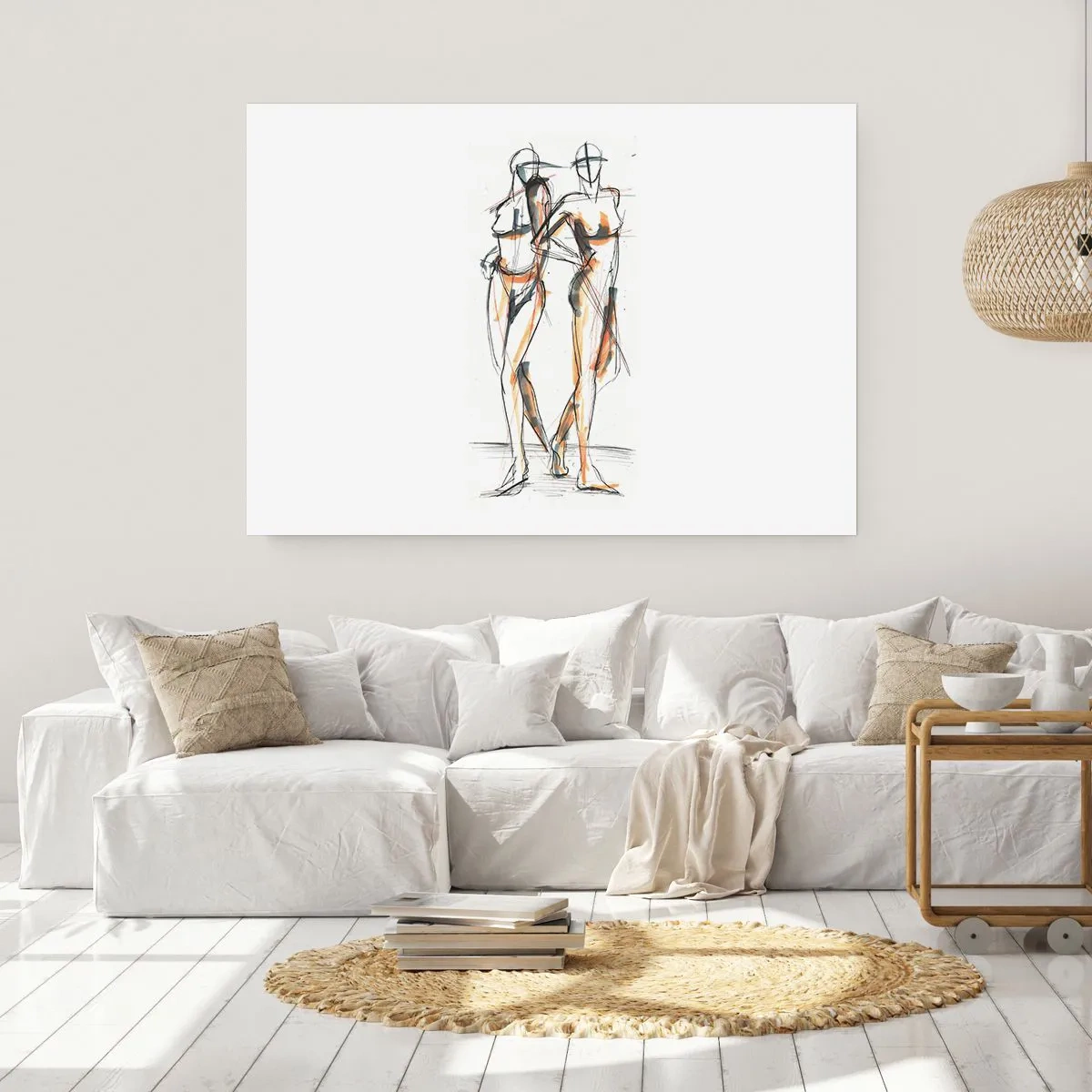 Plakat - Artystyczny szkic dwóch sylwetek na białym tle - 100x70cm - Studium wdzięku - Nowoczesna dekoracja ścienna do salonu i sypialni ARTTOR