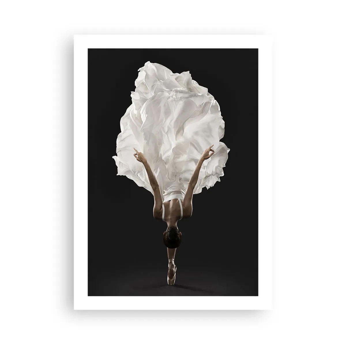 Plakat - Tancerka w białej sukni unosząca się w powietrzu, na czarnym tle - 50x70cm - Niezwykłe pas - Nowoczesna dekoracja ścienna do salonu, kuchni i sypialni ARTTOR