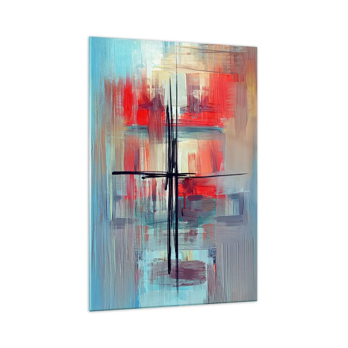 Obraz na szkle - Abstrakcyjna kompozycja z intensywnymi barwami, liniami i geometrycznymi kształtami - 70x100cm - Pejzaż w nieznanym wymiarze - Nowoczesna dekoracja ścienna do salonu i sypialni ARTTOR