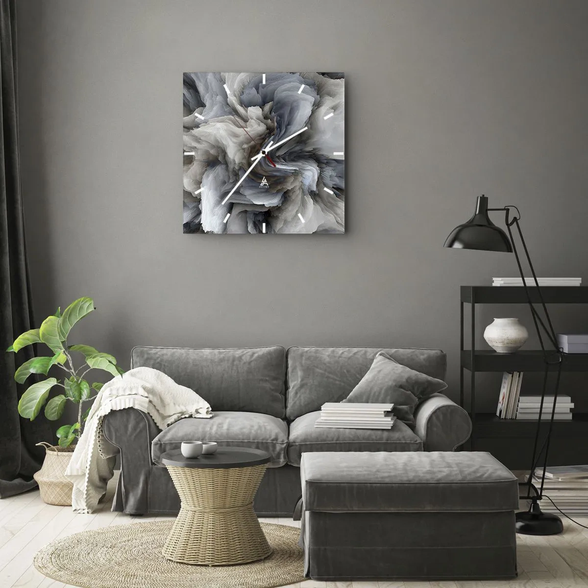 Zegar ścienny - Kamień i kwiat - 40x40 cm