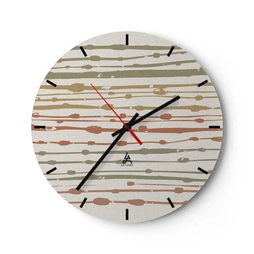 Zegar ścienny - Kolorowe linie i plamy w poziomym rytmie na jasnym tle - 30x30cm - Muzyczny zapis barw - Nowoczesna dekoracja ścienna do salonu, kuchni i sypialni ARTTOR