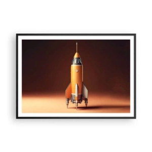 Plakat w czarnej ramie - Rakieta w stylu retro na tle brązowych odcieni - 100x70cm - Zaczyna się od marzenia - Nowoczesna dekoracja ścienna do salonu i sypialni ARTTOR