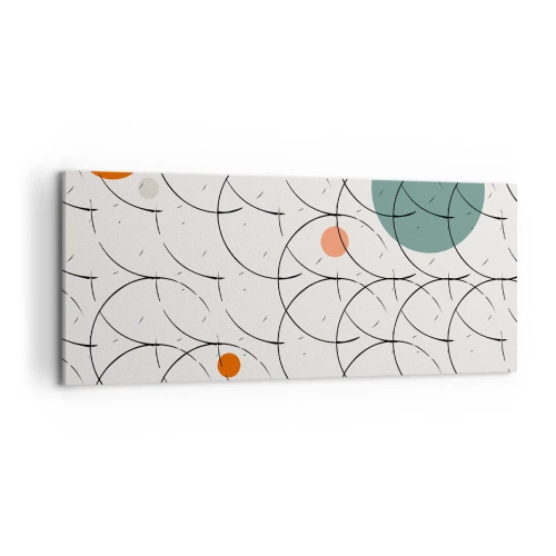 Obraz na płótnie - Geometryczny wzór z kolorowymi okręgami na jasnym tle - 120x50cm - W pop-artowym duchu - Nowoczesna dekoracja ścienna do salonu i sypialni ARTTOR