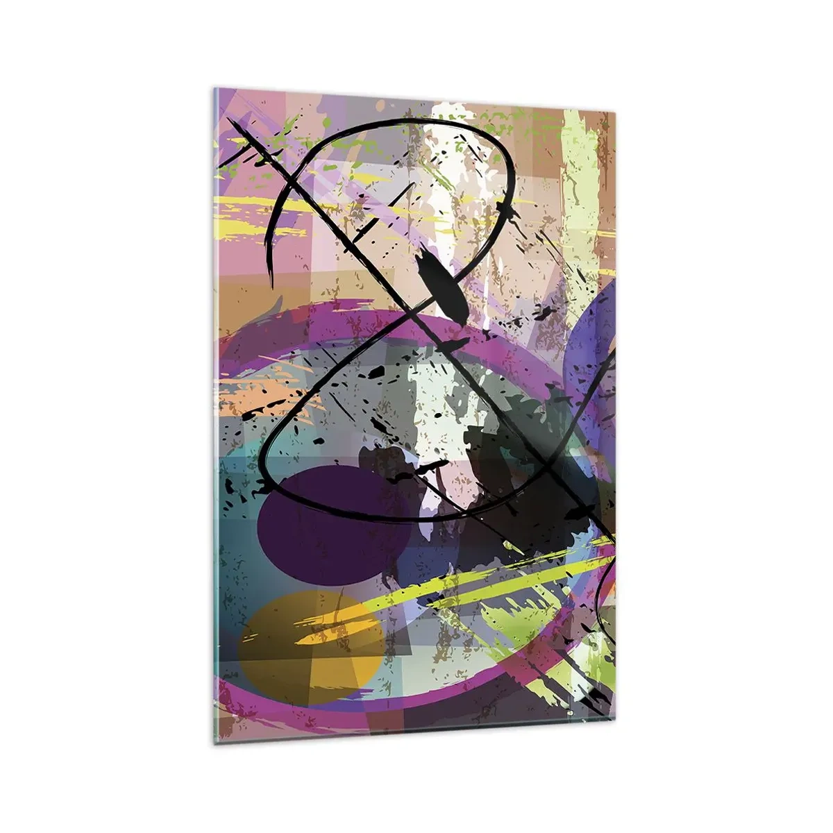 Obraz na szkle - Kolorowy abstrakcyjny wzór z dynamicznymi liniami i kształtami - 80x120cm - Można wprost lub naokoło - Nowoczesna dekoracja ścienna do salonu i sypialni ARTTOR