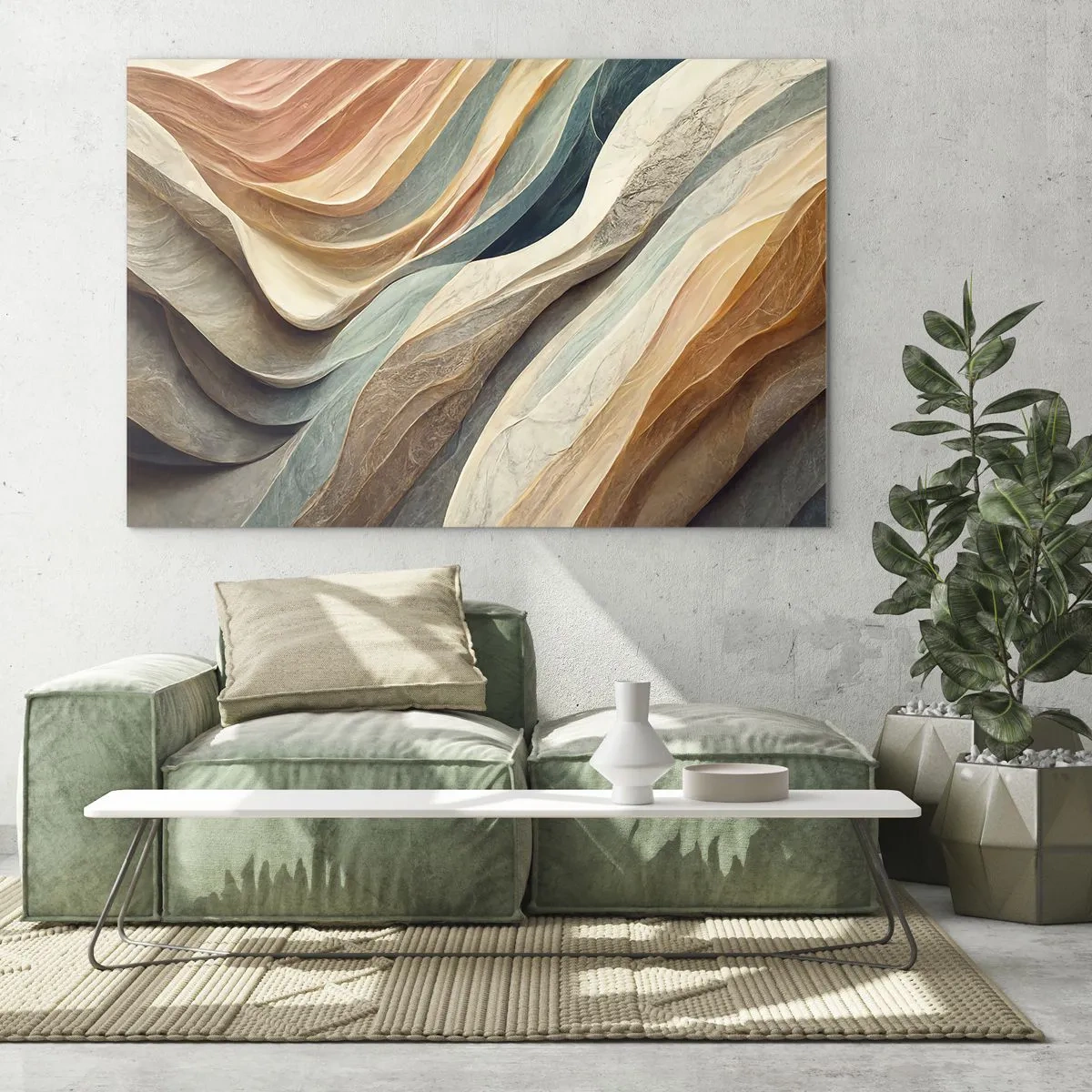 Obraz na szkle - Kolorowe warstwy przypominające fałdy skalne i piaskowe - 70x50cm - Chwila przed zmianą - Nowoczesna dekoracja ścienna do salonu i sypialni ARTTOR