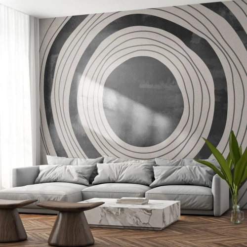 Fototapeta Premium Sand - Czarno-białe koncentryczne okręgi w stylu graficznym - 100x70cm - W samo sedno - Nowoczesna dekoracja ścienna do salonu, kuchni i sypialni ARTTOR