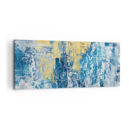 Obraz na płótnie - Abstrakcja w odcieniach niebieskiego i żółtego - 120x50cm - Abstrakcja pełna pogody - Nowoczesna dekoracja ścienna do salonu i sypialni ARTTOR