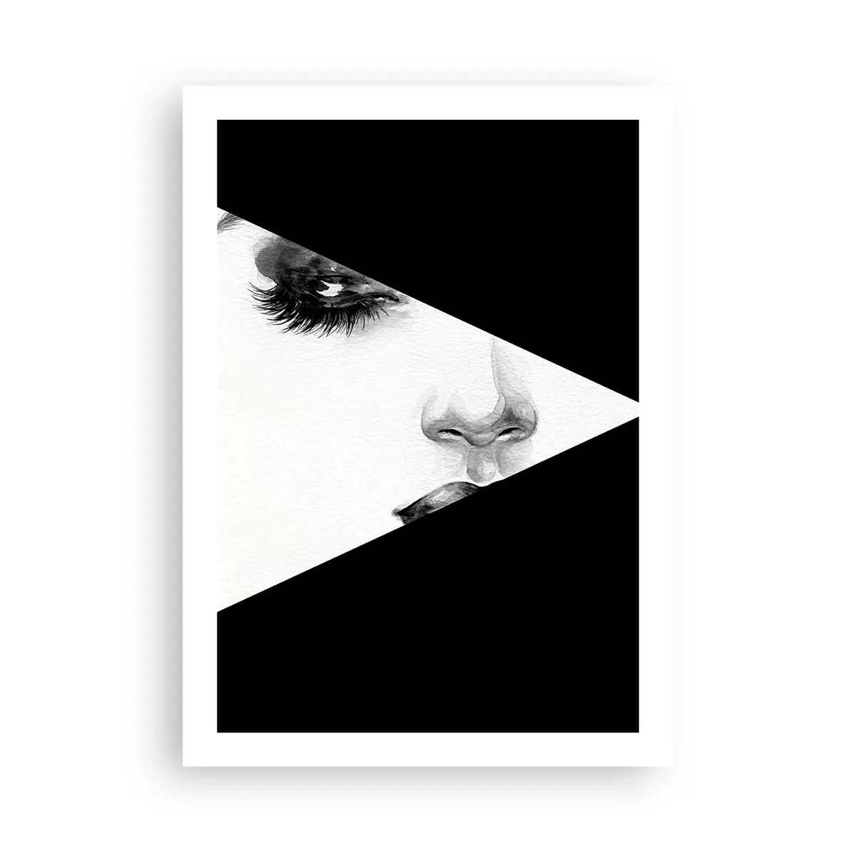 Plakat - Minimalistyczny portret kobiety w czerni i bieli z geometrycznym podziałem - 50x70cm - Zawsze nieodkryta - Nowoczesna dekoracja ścienna do salonu, kuchni i sypialni ARTTOR