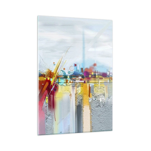Obraz na szkle - Abstrakcyjny most w żywych kolorach nad rzeką w pastelowym tle - 50x70cm - Most radości nad rzeką życia - Nowoczesna dekoracja ścienna do salonu, kuchni i sypialni ARTTOR