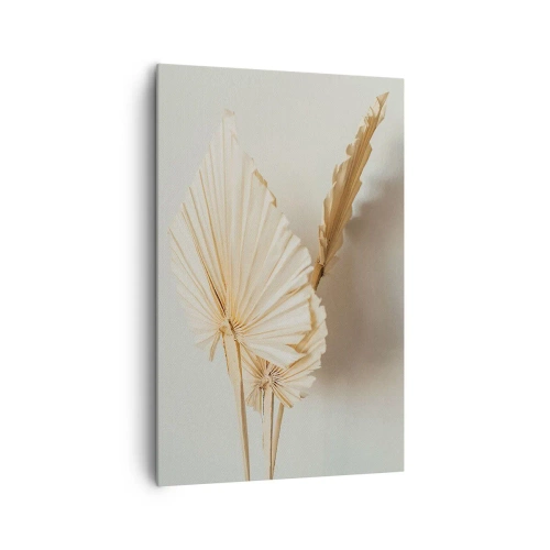 Obraz na płótnie - Suszone liście palmowe w minimalistycznej aranżacji - 80x120cm - Gdy potrzebne ukojenie - Nowoczesna dekoracja ścienna do salonu i sypialni ARTTOR