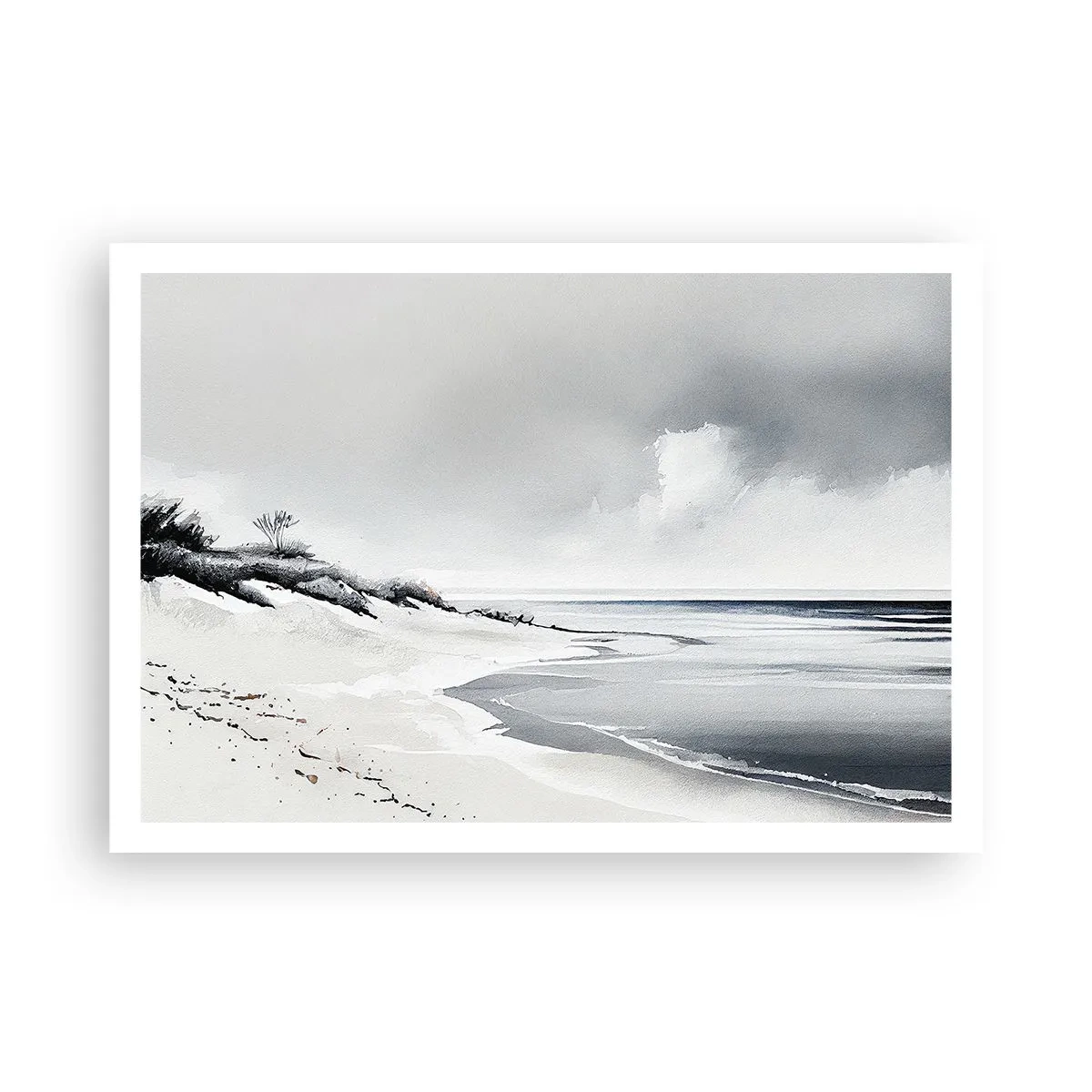 Plakat - Plaża w stonowanych odcieniach szarości i błękitu - 100x70cm - Od zawsze razem - Nowoczesna dekoracja ścienna do salonu i sypialni ARTTOR