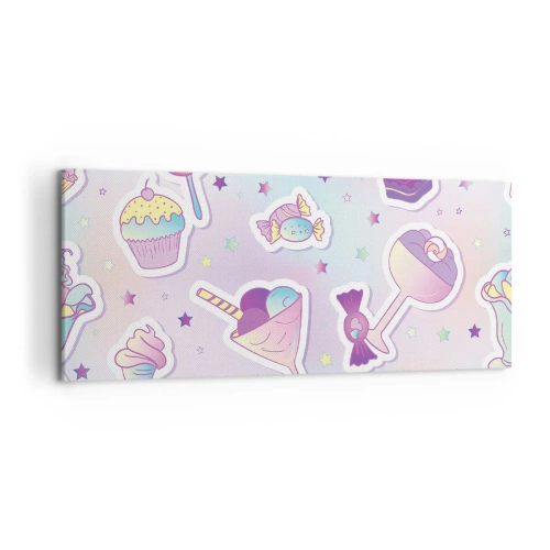 Obraz na płótnie - Pastelowe wzory ze słodyczami i deserami - 120x50cm - Żeby codziennie były urodziny - Nowoczesna dekoracja ścienna do salonu i sypialni ARTTOR