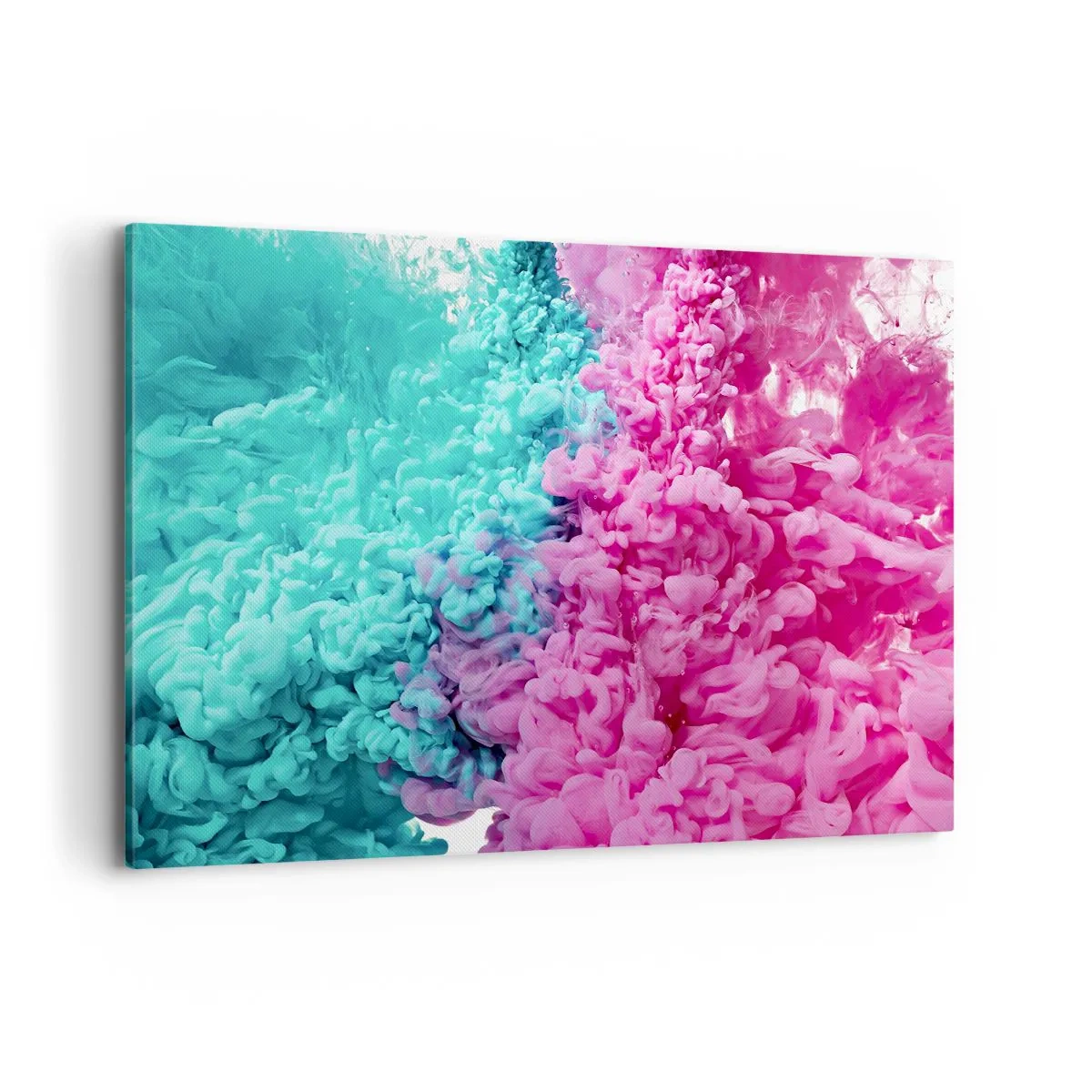 Obraz na płótnie - Kolorowe fale turkusu i różu w abstrakcyjnej formie - 120x80cm - Decydujące starcie - Nowoczesna dekoracja ścienna do salonu, kuchni i sypialni ARTTOR