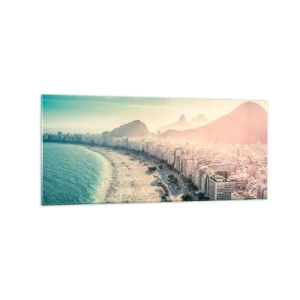 Obraz na szkle - Panorama plaży Copacabana z górami w tle w Rio de Janeiro - 120x50cm - Wieczne wakacje w Rio - Nowoczesna dekoracja ścienna do salonu i sypialni ARTTOR