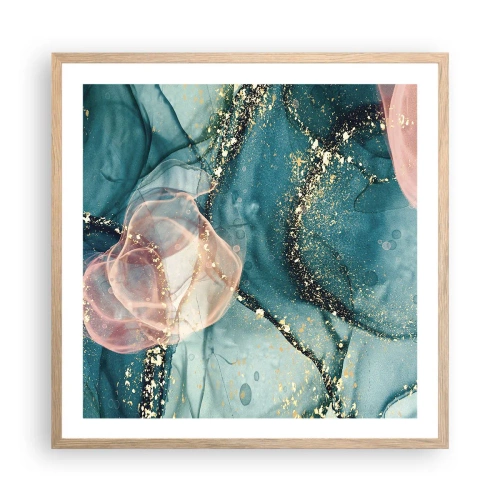 Plakat w ramie jasny dąb - Jedwabny błękit, tiulowy róż - 60x60 cm