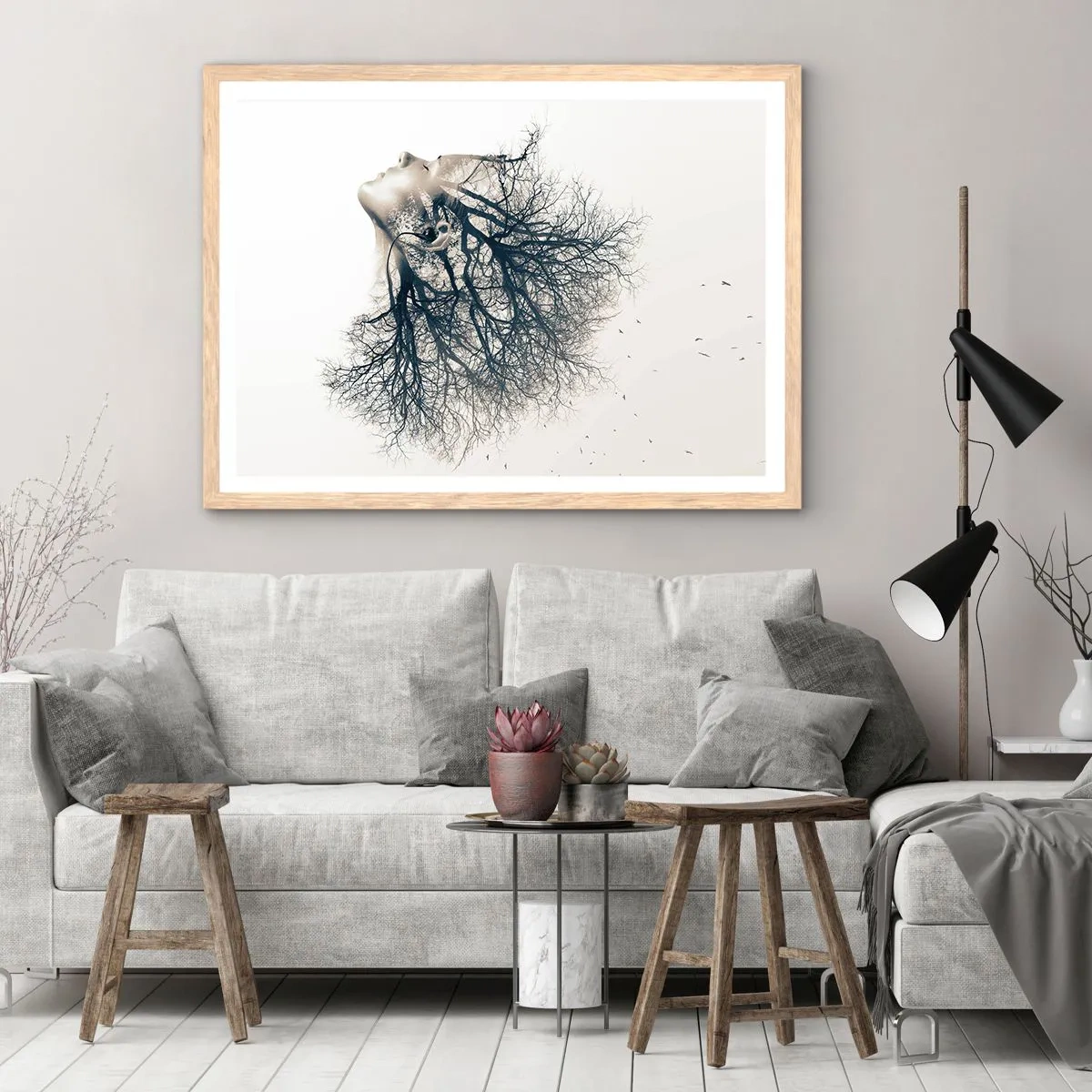 Plakat w ramie jasny dąb - Zasłuchana w szept drzewa - 70x50 cm