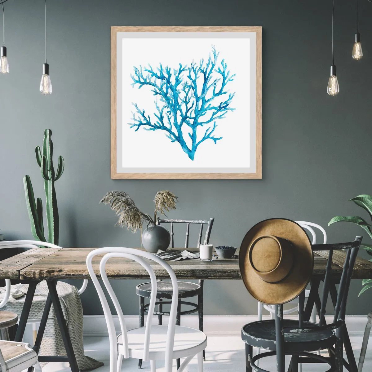 Plakat w ramie jasny dąb - Morski filigran - 60x60 cm