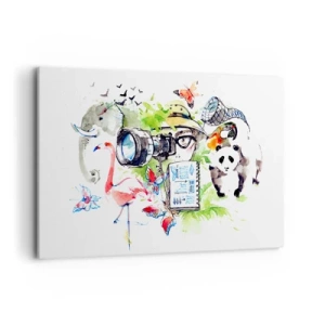 Obraz na płótnie - Kolorowa grafika z motywem przyrody i safari - 120x80cm - W obiektywie podróżnika - Nowoczesna dekoracja ścienna do salonu, kuchni i sypialni ARTTOR