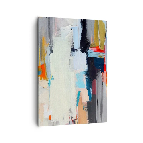 Obraz na płótnie - Abstrakcyjna kompozycja barwnych plam i dynamicznych pociągnięć - 50x70cm - Jest metoda? - Nowoczesna dekoracja ścienna do salonu, kuchni i sypialni ARTTOR